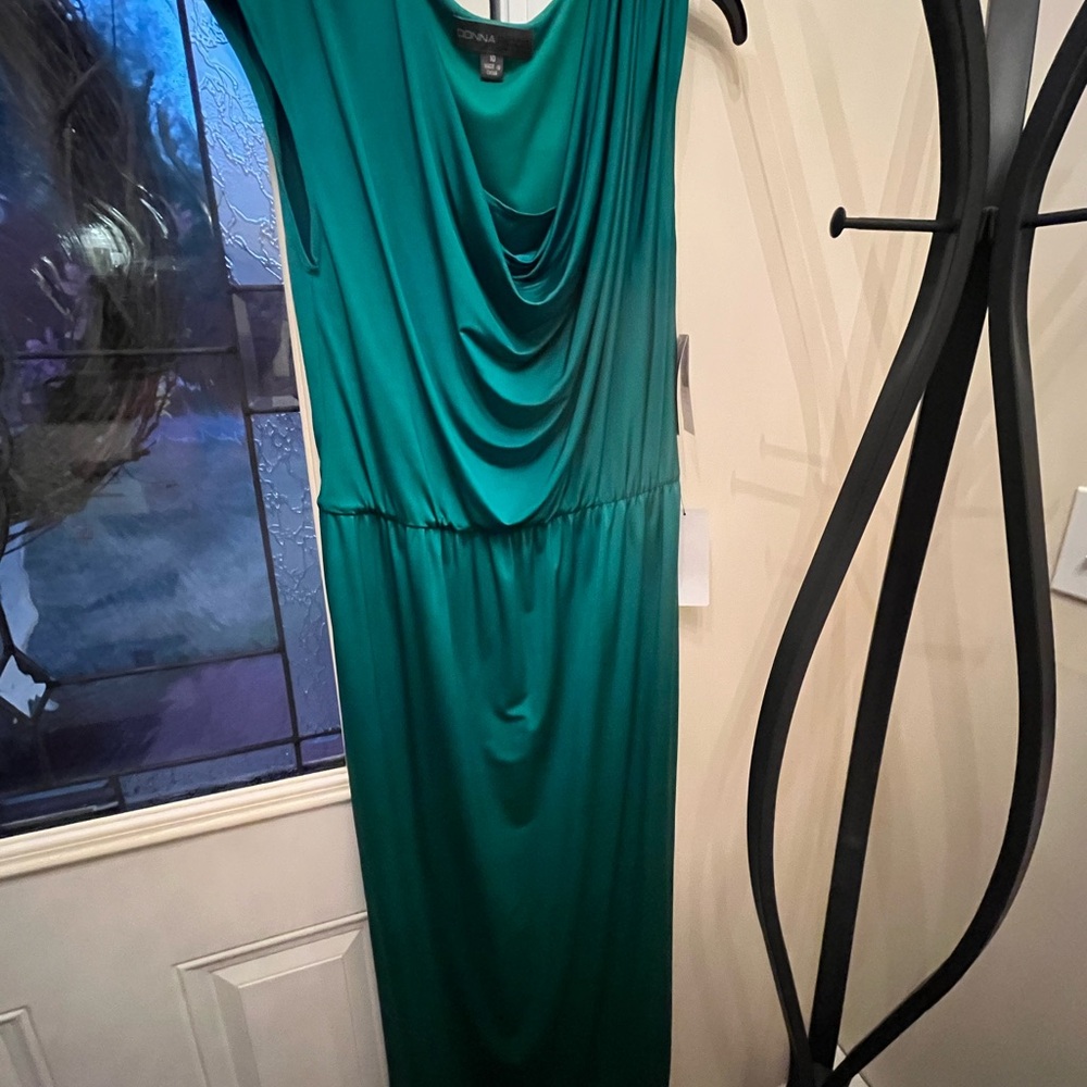 Donna Ricco Green Sheath Maxi Dress Sleeveless Cowl Neck